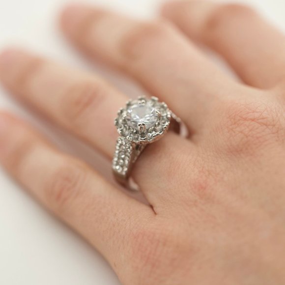Jewelry - 925 14KT Gold Dipped White Topaz Halo Engagement